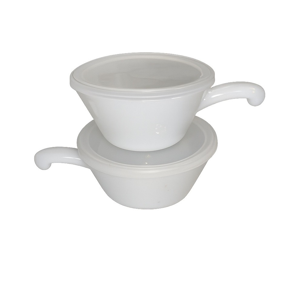 Vintage Anchor Hocking‎ Fire-King White Milk Glass Soup Bowl Handle Plastic Lid